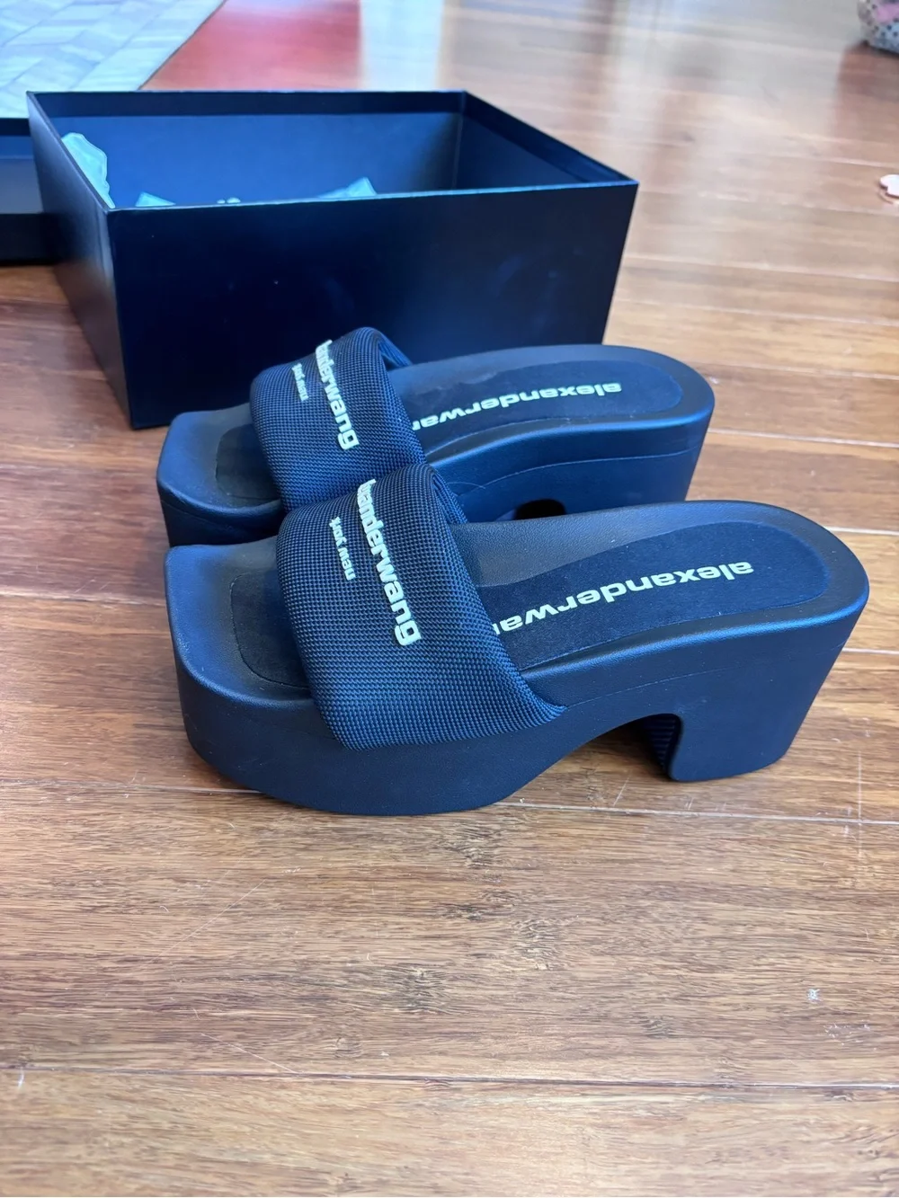 Alexander Wang Black Platform Slide with Logo Strap